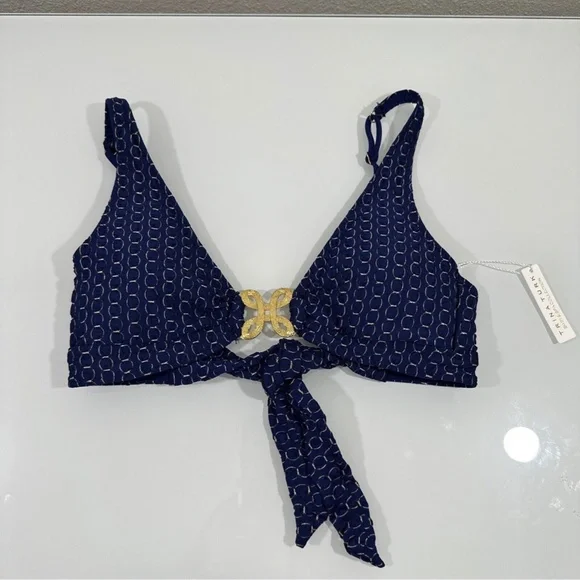NEW $98 TRINA TURK ] 6 ] Adeline Metallic‎ Print Bikini Top in Blue & Gold - Picture 3 of 10